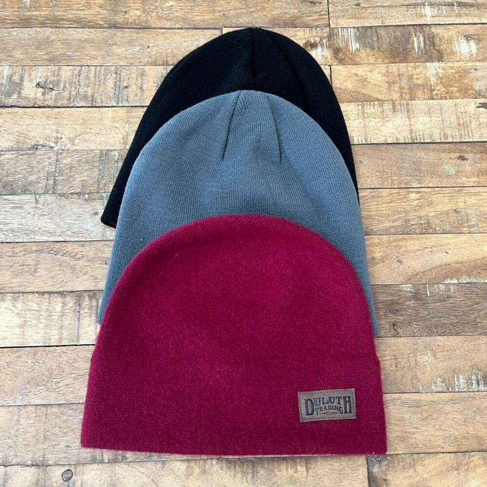 Lot Of Three Beanies 2 Woolrich Buffalo Check Hats & Duluth Trading Co. Hat